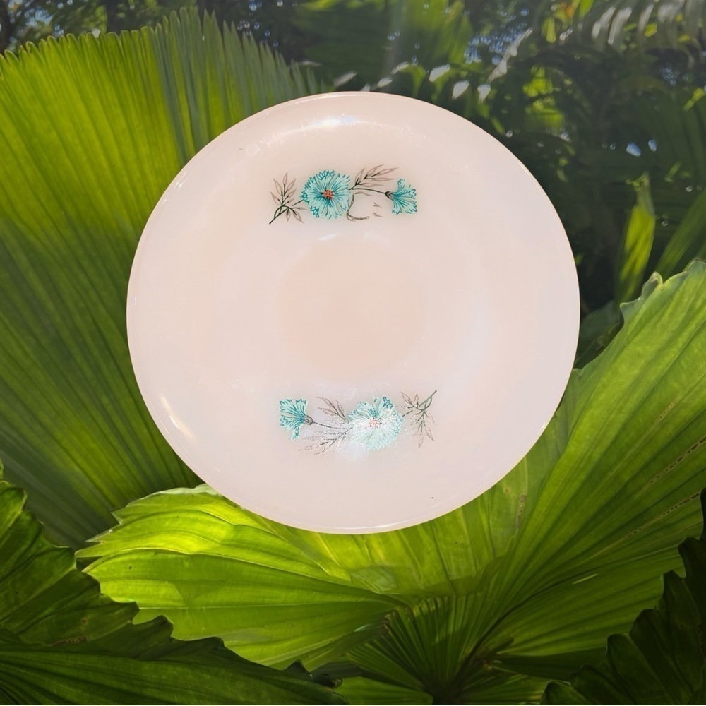 Fire King Ovenware Bonnie Blue Flower White Milk Glass Saucer